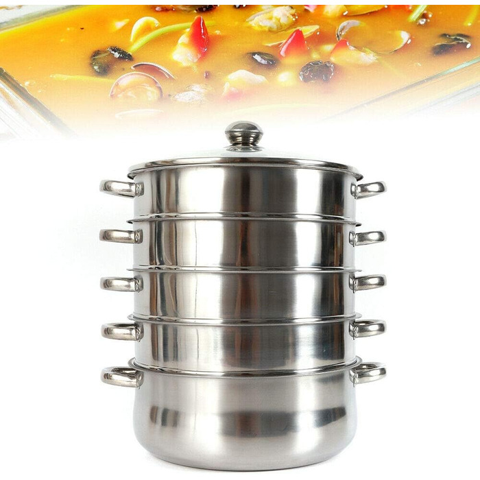 Пароварка з 5-шарової нержавіючої сталі, органічна пароварка зі скляною кришкою, скороварка для варильної поверхні та індукційної