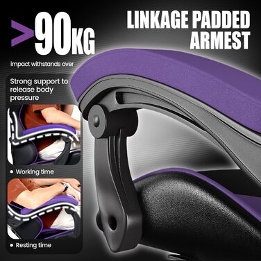 Геймерське крісло, ігрове крісло для ПК з м&39якою підкладкою та підголівником, шкіра PU, регулювання нахилу та висоти 90-155, ігрове крісло для геймерів, офісів, сімей, дорослих та підлітків (чорне/фіолетове) Базова модель чорного/фіолетового кольору