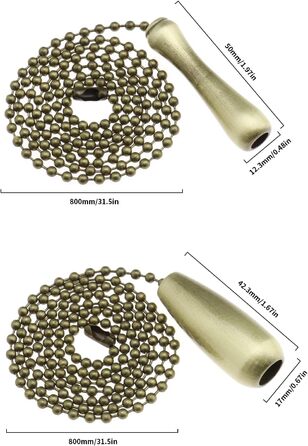 Металева лампа Pull шнур Лампочка Подовжувач ланцюга перемикача для стельового вентилятора Стельові світильники, 2 шт., Vintage Pearl Ball Pull Chain