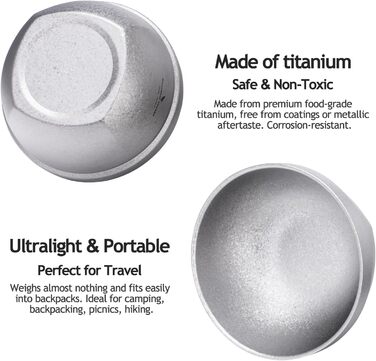 Титанова чаша Boundless Voyage 500 мл та 800 мл, двостінна, для кемпінгу, вівсянки, рису, супу, надлегкого портативного посуду, металевої чашки для використання на відкритому повітрі (срібляста Ti1163T) срібляста Ti1162t