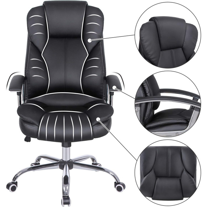 Офісне крісло SONGMICS, крісло керівника, обертове крісло, комп&39ютерне крісло, регульована висота, м&39яке, OBG57B чорного кольору