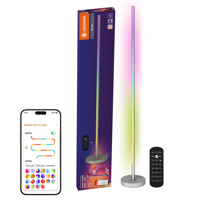 Розумна світлодіодна торшерна лампа LEDVANCE SMART WIFI для непрямого освітлення, Magic RGB, диммер, сріблястий алюміній, незмінна лампа