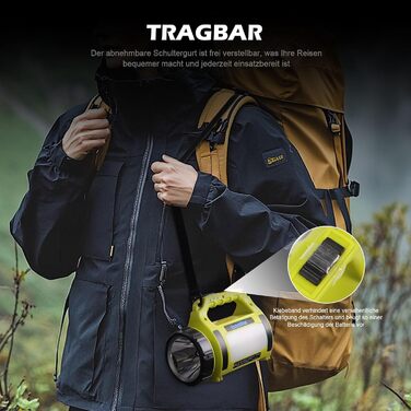 Акумуляторний світлодіодний ліхтар для кемпінгу EXTRASTAR, ліхтарик 650 люмен з 2 рівнями яскравості, функцією зовнішнього акумулятора, холодний білий колір, 3 режими (ліхтарик/бічне освітлення/миготливе світло) для використання на природі, в кемпінгу та 