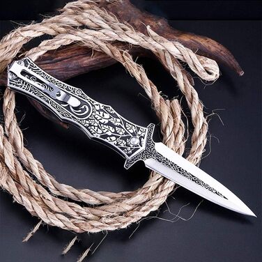 Складаний ніж AuRiver, кишеньковий ніж хрестоносець з дерев'яною та металевою ручкою Двостороння рукоятка прикрашена хрестами, кре