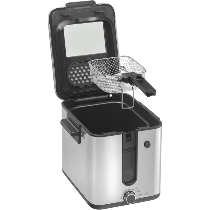 Міні-фритюрниця з жиром/олією, міні-фритюрниця з картоплерізкою, 1000 Вт, знімний контейнер для олії, для хрусткої картоплі фрі, матова нержавіюча сталь матова