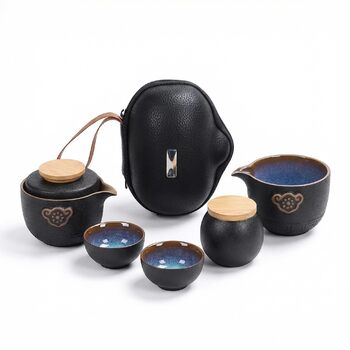 Набір для чаювання Кунг-Фу в дорожній сумці, ручна робота, кераміка чайник (), чашки (2 шт.), чайна шкатулка (). Ідеально підходить для дому, офісу та подорожей.