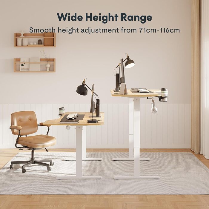 Електричний підйомний стіл з регульованою висотою та стільницею, стіл для роботи стоячи, підйомний комп&39ютерний стіл з гачками, блокування від дітей, функція пам&39яті для офісу та дому - клен 140 x 60 см Білий клен, 1 140x60