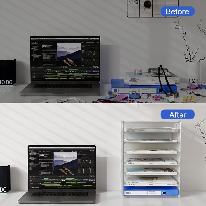 Металевий офісний органайзер EasyPAG A4 з 7 відділеннями, тримач для документів, лоток для файлів, тримач для журналів, лоток для листів, органайзер для паперових журналів, білий, 33,5 x 24 x 43,5 см