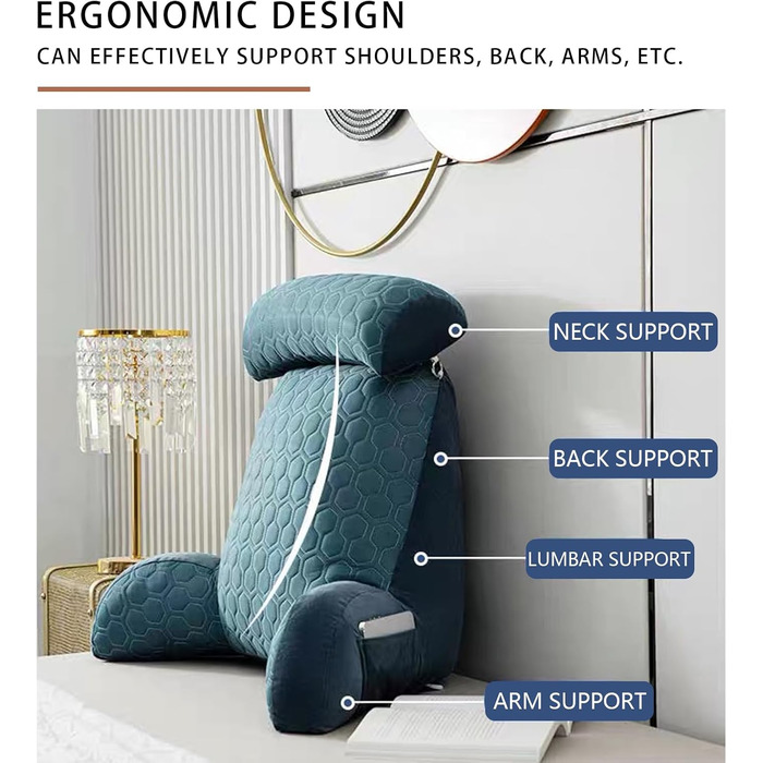 Надзвичайно велика подушка для читання з підлокітниками/підтримкою шиї. Ергономічна подушка для спинки ліжок з чохлами, які можна прати. Функціональна спинка ліжка для гри, читання, відпочинку та перегляду телевізора. Темно-сіра. 75 x 40 x 58 см (з підгол