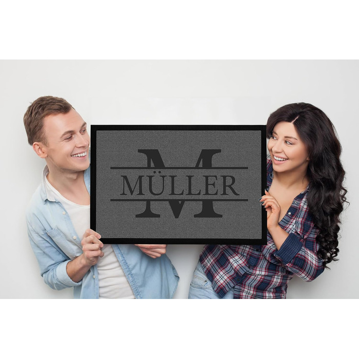 Персоналізований килимок для дверей з іменем та ініціалами прізвища, нековзний та миється, білий, 60x40 см, Сімейний 1, Білий