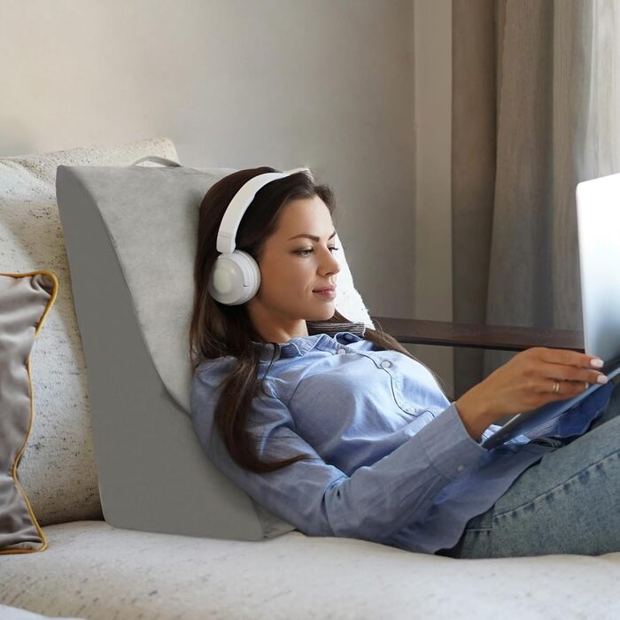 Подушка для читання COSTWAY для ліжка та дивана, подушка для підняття ніг, клиноподібна подушка з чохлом, що прається, опорна подушка для одужуючих, вагітних, при хропінні та печії (сіра)