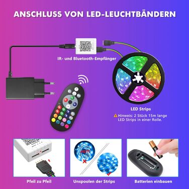 Світлодіодна стрічка 30м, зміна кольору світлодіодної стрічки Bluetooth RGB Світлодіодний світловий ланцюжок 30М з управлінням дод