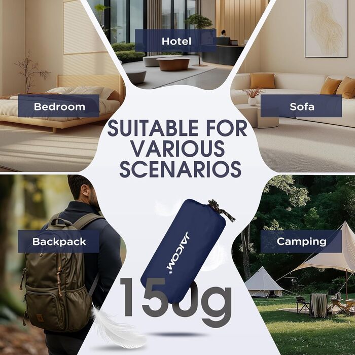 Ультралегкий підклад для спального мішка, новий нейлоновий підклад для спального мішка (лише 150 г) - Невеликий розмір упаковки та надзвичайно м&39який дорожній спальний мішок, ідеально підходить для походів, хостелів, кемпінгу в котеджах, синій