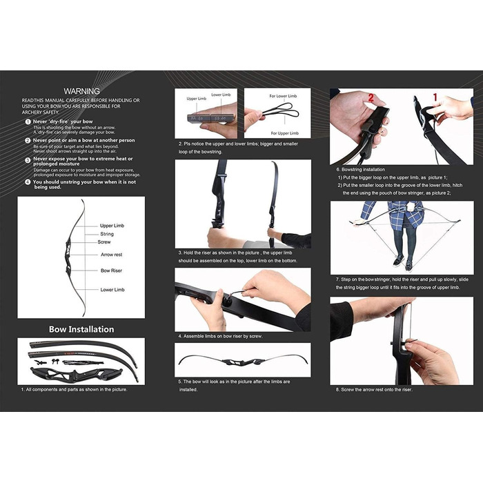 Професійний мисливський рекурсивний лук Huntingdoor 13–23 кг – для дорослих та початківців, для правшів, з аксесуарами та захистом для руки
