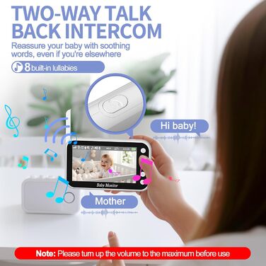 Радіоняня з камерою 4,3-дюймовий відеомонітор 720p 2000mah Батарея Відеозапис Цифрове збільшення Двостороннє аудіо Режим VOX Нічне