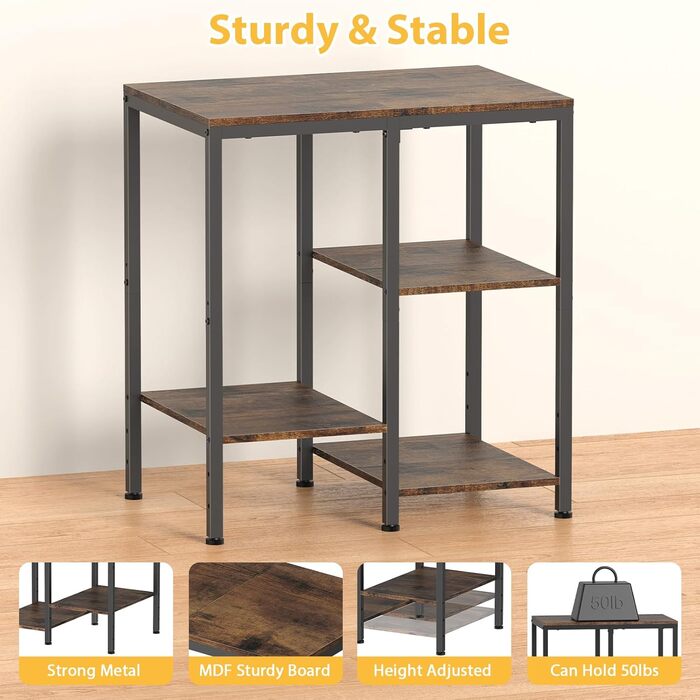 Підставка для кухонної мікрохвильової печі, 4-рівнева, регульована, багатофункціональний кухонний візок для зберігання кавоварки, компактна металева полиця для вітальні (коричнева) Коричнева