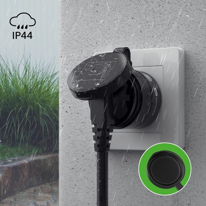 Бездротові розетки conecto з дистанційним керуванням назовні, 2300 Вт, 230 В, 1 х розетка з бездротовим пультом, зовнішній комплект, IP44, енергозбереження, радіус дії 30 м, чорний