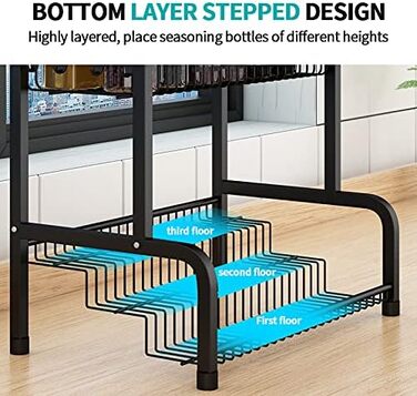 Підставка для спецій з нержавіючої сталі, не потребує свердління, органайзер з 8 гачками для пляшок зі спеціями, банок, пляшок з олією, коморне зберігання (2 рівні)