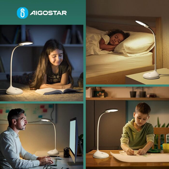 Настільна лампа Aigostar LED 4 Вт нейтральний білий Денне світло для захисту очей Настільна лампа для дітей з регулюванням яскравості та сенсорним керуванням Офісна лампа для догляду за очима Енергоефективна 4000K, біла