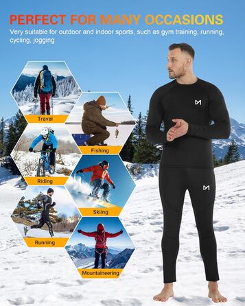Термобілизна MEETYOO, 2 шт., чоловіча, лижна та функціональна, дихаюча, відводить піт, ідеально підходить для зими та спортивної білизни, 2 шт. - чорна, розмір L