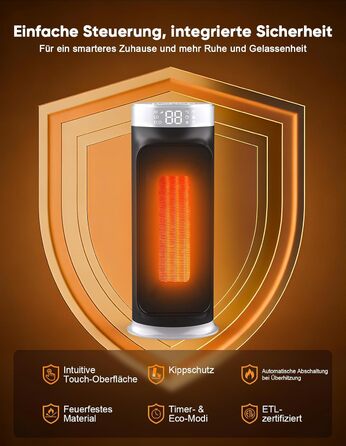 Розумний енергозберігаючий вентилятор-обігрівач, 1800 Вт PTC обігрівач з WiFi/додатком/Alexa/голосовим керуванням Google для використання в приміщенні, обігрів та охолодження 2 в 1, обігрівач для ванної кімнати, домашнього офісу, спальні, чорний Smart WiF