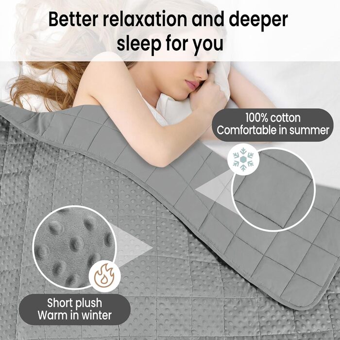 Ковдра WOLTU з обтяженням, бавовна, 2,3 кг, 90x120 см - Антистресова ковдра з обтяженням - Терапевтична ковдра, засіб для сну для дорослих, важкий куточок ліжка для кращого відпочинку - Пухнаста обтяжена ковдра 90x120 см, 2,3 кг