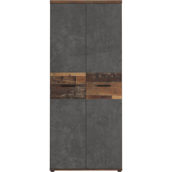 Гардероб Forte Winnie 80, рустикальна шафа з орними дверима, 2-дверна, полиці, простора, декор Old Wood Vintage під дерево/імітація бетону темно-сірий, 79,9 см завширшки x 189 см заввишки x 53,7 см темно-коричневий/сірий