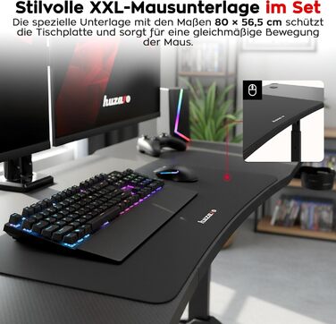 Ігровий стіл huzaro Hero 4.6 RGB - Регульована висота* - Стіл 160x60 см - Поверхня з вуглецевого волокна - Організатор кабелів - Підстаканник та тримач для навушників - ПК-стіл для офісу/домашнього офісу - Чорний RGB