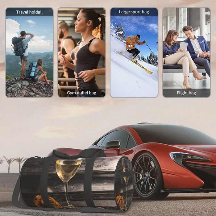 Спортивна сумка, дорожня сумка, вінтажний дизайн Троянда та виноград на клавіатурі, сумка для подорожей на ніч, чорна, універсальний розмір