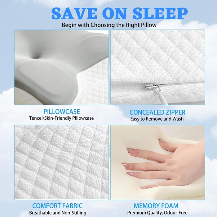 Ортопедична подушка для шиї з піни з ефектом пам&39яті, ергономічна подушка від болю в шиї, подушка з піни з ефектом пам&39яті для сну на боці, спині та животі для покращення якості сну