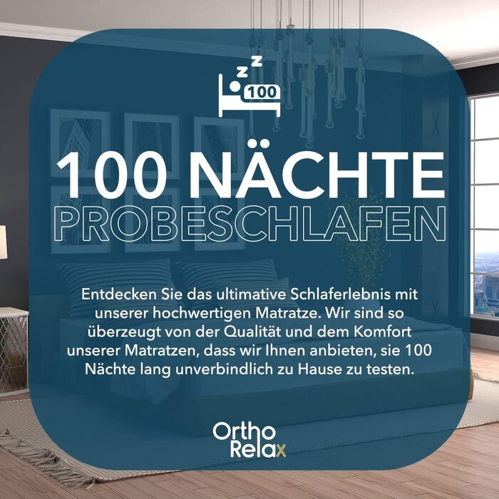 Матрац Ortho-Relax 100x200 см, висота 23 см, рівні жорсткості H4 та H5, 100-денний пробний період, двосторонній з м&39яким та твердим боком, 7-зонний комфортний пінопластовий матрац, сертифікований Oeko-Tex 100, 100 x 200 см, H4 та H5
