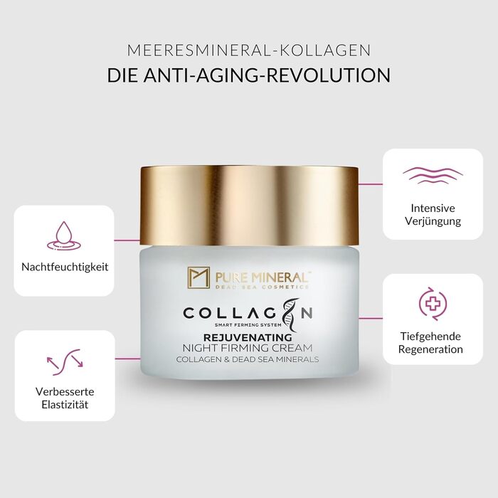 Мінеральна нічна крем-регенератор з колагеном Pure Mineral - мінерали Мертвого моря, проти зморшок, омолодження - без силіконів, сульфатів, парабенів - 50 мл