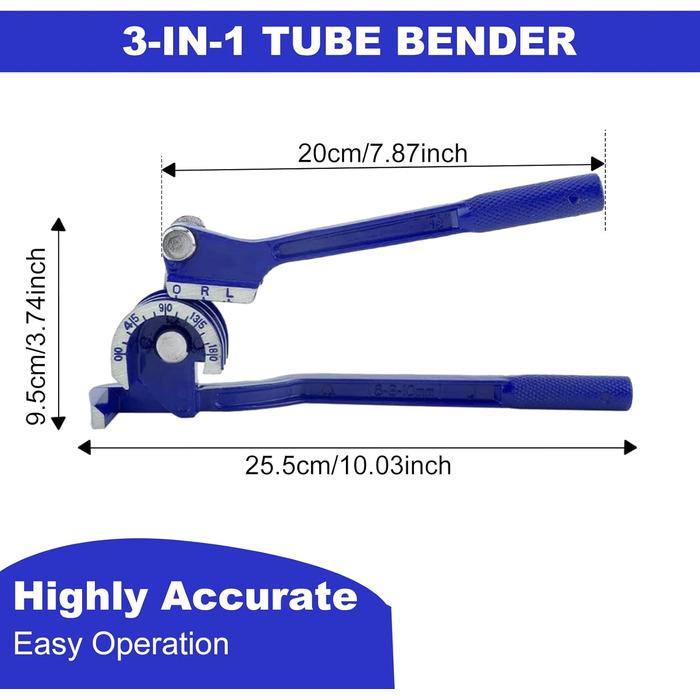 Трубогиб, інструмент для згинання труб, трубогиб 3 в 1, трубогиб на 180 градусів, ручні плоскогубці для згинання труб на 1/4 дюйма, 5/16 дюйма, 3/8 дюйма, алюмінієві латунні мідні труби, тонкі порожнисті труби, сині