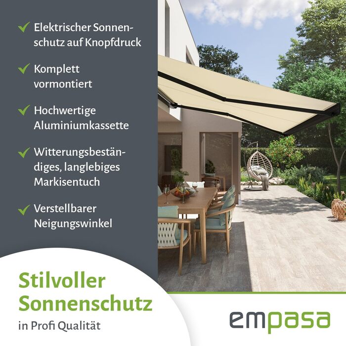 Електрична касетна маркізка empasa Класична зі складними кронштейнами, сонцезахисна, повністю зібрана, різних розмірів та кольорів, 3 x 2,5 м, антрацит