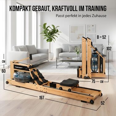 Складаний водний гребний тренажер Christopeit для домашнього використання WP5000 або Colorado - дерев&39яний гребний тренажер, гібридна система водно-магнітних систем, Kinomap, Bluetooth Colorado - бамбук