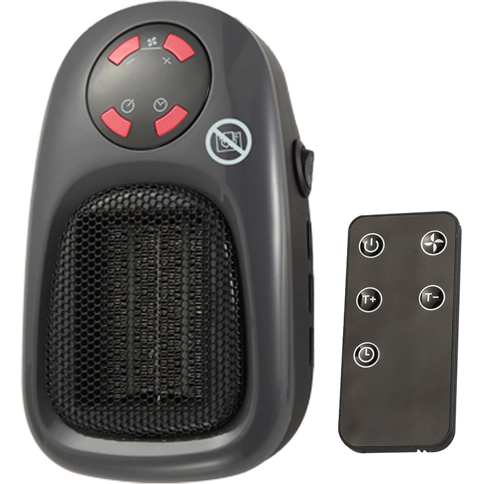 Міні-вентилятор Balderia SH500 - керамічний нагрівач потужністю 500 Вт для підключення до мережі, площа обігріву до 20 м, регульований термостат 1530 C, таймер до 12 годин, захист від перегріву, пульт дистанційного керування, компактний