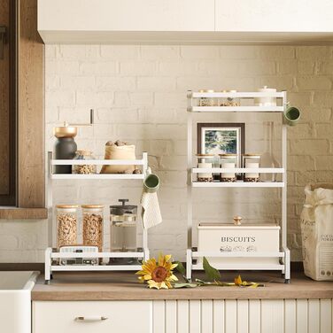 Багатофункціональна підставка для спецій NETEL, стояча, 2 рівні, підставка/тримач для спецій з нержавіючої сталі, органайзер для кухонних полиць на 4 гачки, біла, 2 рівні (базова модель)