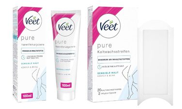 Крем для видалення волосся Veet 100 мл для чутливої шкіри (Veet Cold Wax Strips Double Strips, Veet Hair Removal Cream 1 x 100 мл), 10 шт., Double Strips -