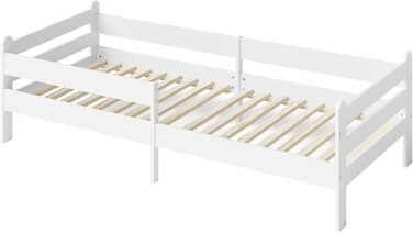 Дитяче ліжко Bellabino Kuru 90x200 см Дитяче ліжко із захистом від падіння та рейковою основою Дитяче ліжко з місцем для зберігання Дитяче ліжко з дерева Односпальне ліжко для хлопчиків та дівчаток для дитячих кімнат білого кольору без шухляд, матрац не в