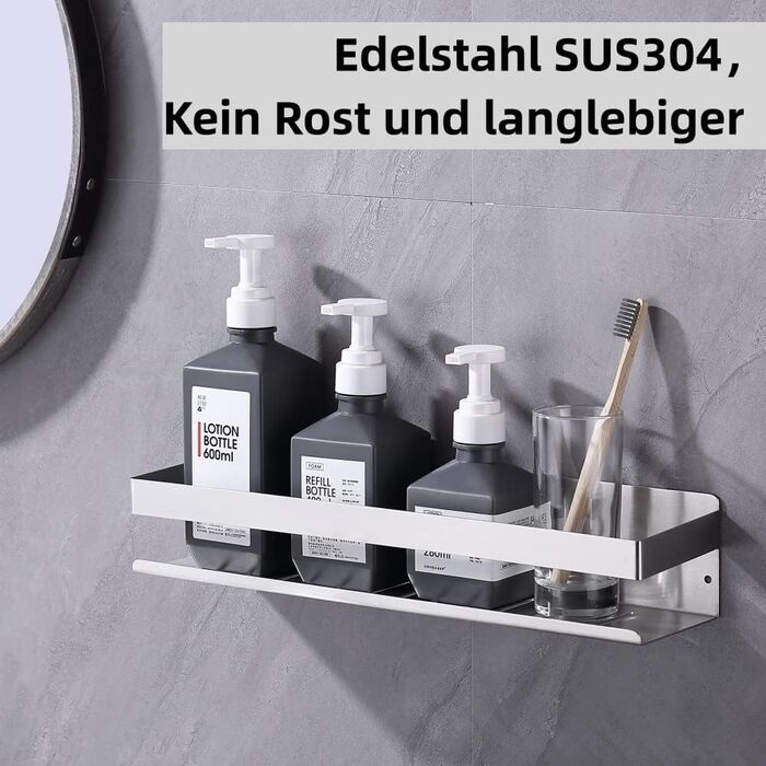 Полиця для душу HomeHeng без свердління Полиця для ванної Полиця для ванної Полиця для душу Настінна полиця Кошик для душу з нержавіючої сталі Полиця для ванної кімнати Полиця для душу Настінна полиця з матового нікелю, H91107-40BN