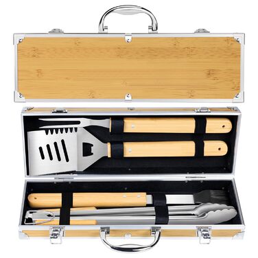 Набір інструментів для гриля барбекю, 4-предметний набір інструментів для гриля з нержавіючої сталі для грилювання на свіжому повітрі, кемпінгу, набір для гриля, подарунки для чоловіків на День батька, дні народження з футляром для зберігання, загальний