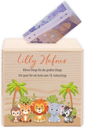 Дитяча скарбничка LAUBLUST персоналізована з іменем - мотив сафарі дерев'яна скарбничка - іменні подарунки на хрестини, причастя, конфірмацію, день народження подарунки на хрестини для дівчаток та хлопчиків