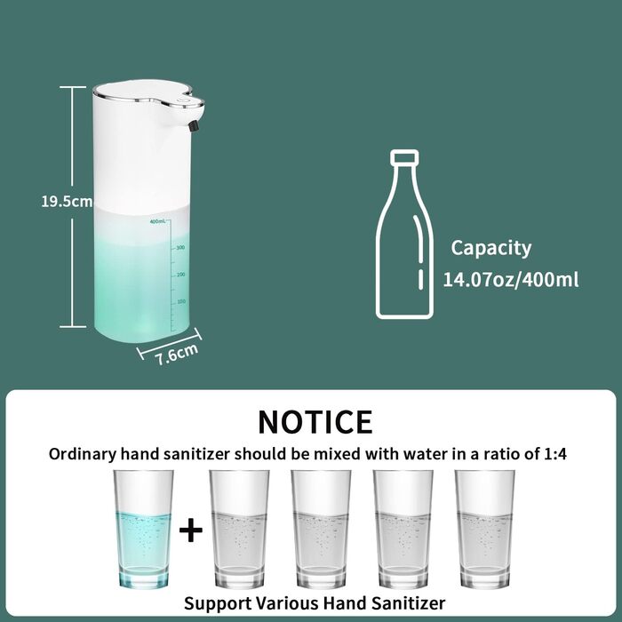 Автоматичний дозатор мила JOFLVA, настінний дозатор мила без свердління, електричний дозатор мила 400 мл, перезаряджається від USB
