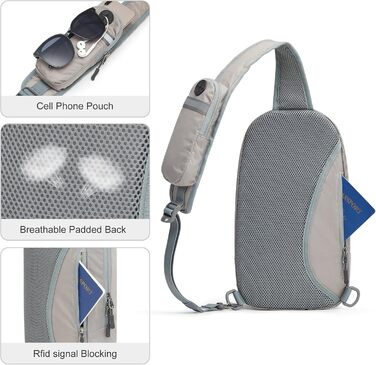 Сумка через плече G4Free, рюкзак через плече з передньою кишенею з блокуванням RFID, рюкзак для походів, нагрудна сумка для жінок, чоловіків, сірий