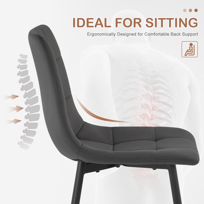 Обідні стільці EUGAD, комплект з 4 шт. , для їдальні, кухні, вітальні, м&39які кухонні стільці зі спинкою, оксамитовий чохол, з металевими ніжками, вантажопідйомність 150 кг, темно-сірий, комплект з 4 предметів (44 x 81 x 51 см)