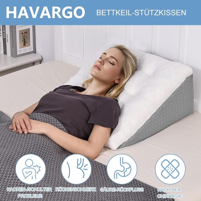 Клиноподібна подушка HAVARGO для ліжка та дивана - Двошарова подушка для читання з піни з ефектом пам&39яті - Ергономічна клиноподібна подушка для ліжка від рефлюксного апное сну, ідеальна подушка для підтримки спини під час гри - 55x55x25 см