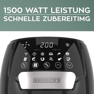 Фритюрниця HEINRICHS з цифровим світлодіодним дисплеєм РК-дисплей сенсорний дисплей, 12 програм 1500 Вт гаряча фритюрниця без олії Фритюрниця Функція таймера фритюрниці (3.7 л, сенсорний) 3.7 л сенсорний