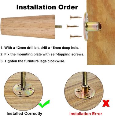 Дерев&39яні ніжки для меблів, 4 шт., конічні ніжки для меблів, змінні ніжки для дивана 12 см, дерев&39яні ніжки для меблів, ніжки для шаф, ніжки для шафи з монтажною пластиною, гумові накладки для столу, дивана, ліжка, шафи, кушетки, 4 шт./12 см