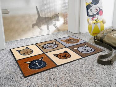 Килимок для дверей Meow Meow, що прається та сушиться, 50x75 см, для використання всередині та зовні приміщень, можна прати