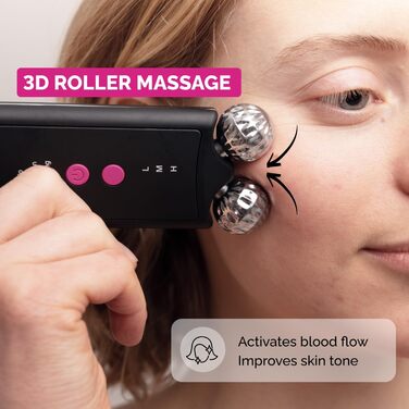 Ультразвуковий пілінг GESS з масажними роликами EMS, фонофорезом, ультразвуковим мікромасажем та міостимуляцією, 3 режими - очищення пор обличчя та видалення подвійного підборіддя для ефективного догляду за шкірою